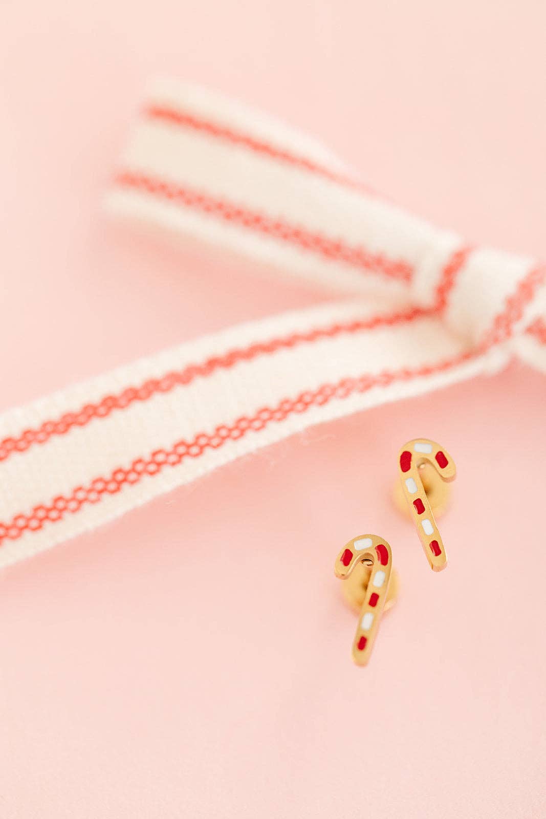 Pip Pop Post - Candy Cane Stud Earrings - Hypoallergenic, Flat Back, Girl : Pair
