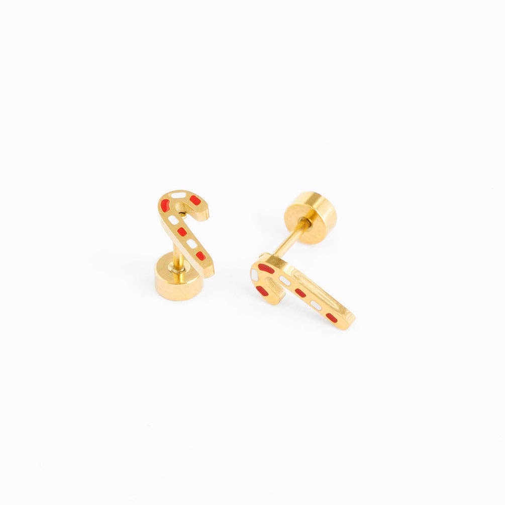 Pip Pop Post - Candy Cane Stud Earrings - Hypoallergenic, Flat Back, Girl : Pair