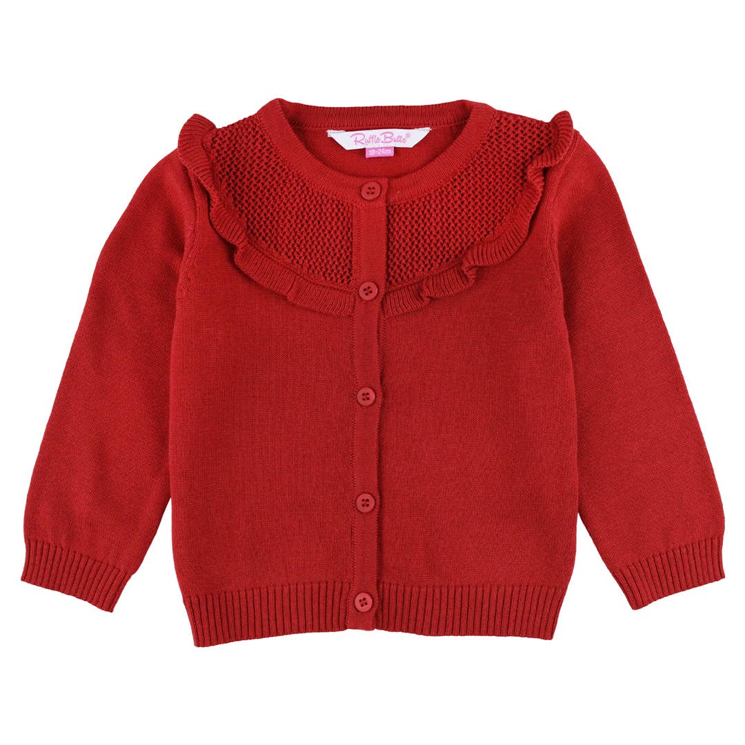 Classic Sweater Knit Ruffle Trim Cardigan