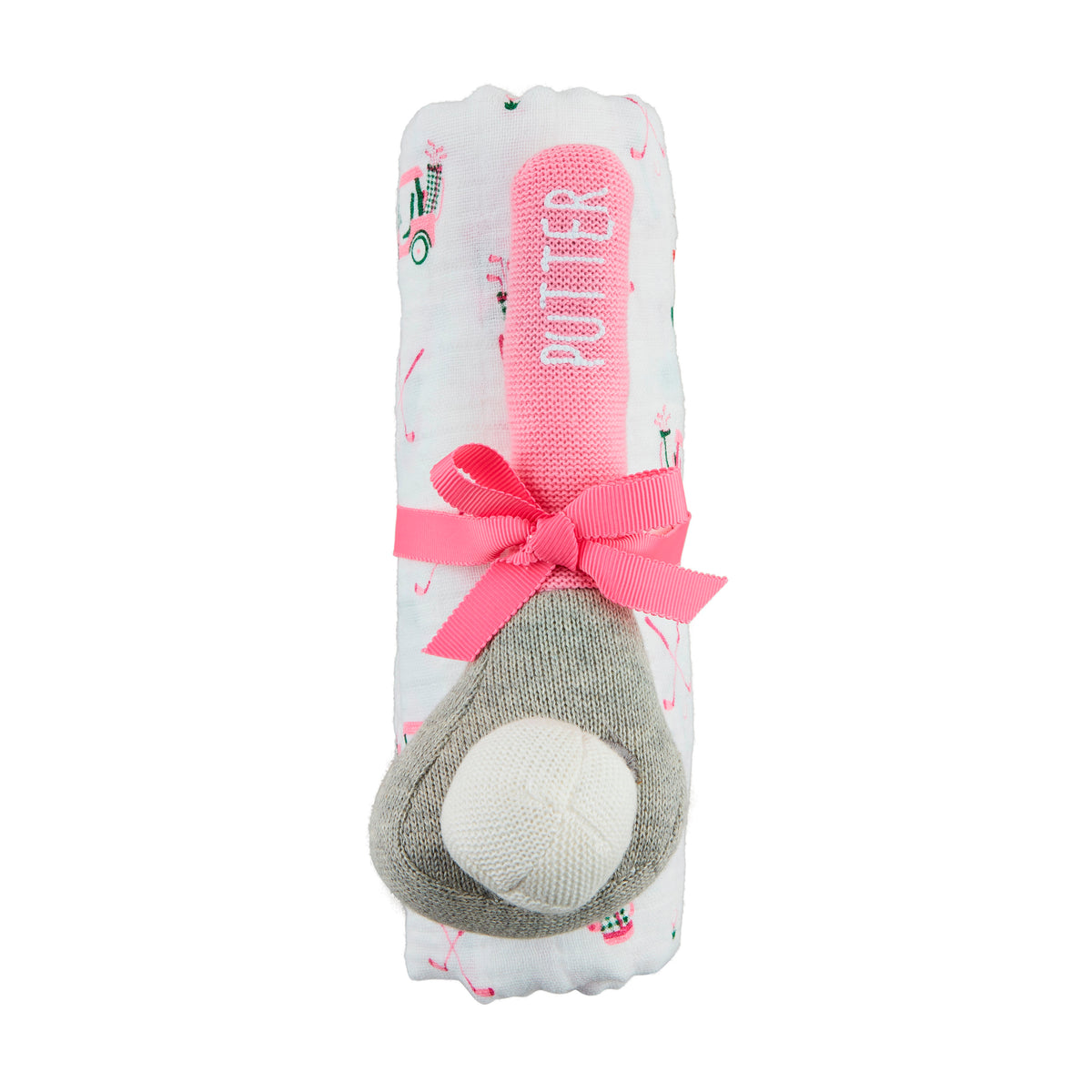 Pink Golf Swaddle &amp; Rattle Set