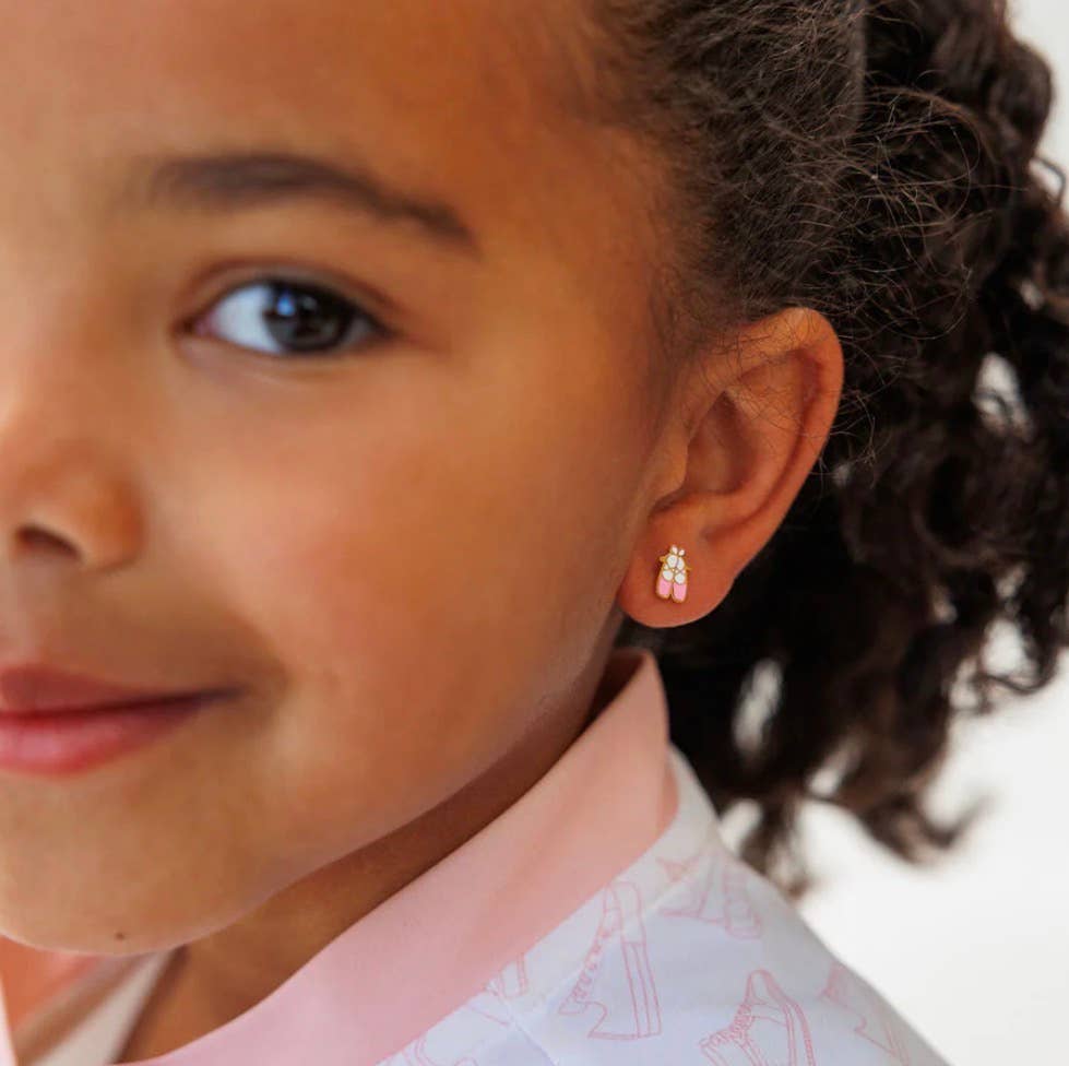 Pip Pop Post - Ballet Slipper  Stud Earrings - Hypoallergenic, Flat Back: Pair
