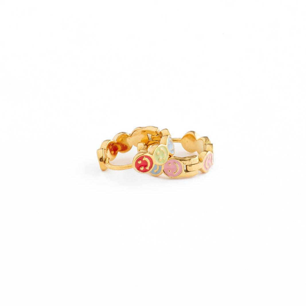 Pip Pop Post - Smiley Face Hoop Earrings - Hypoallergenic, Flat Back, Girl: Pair