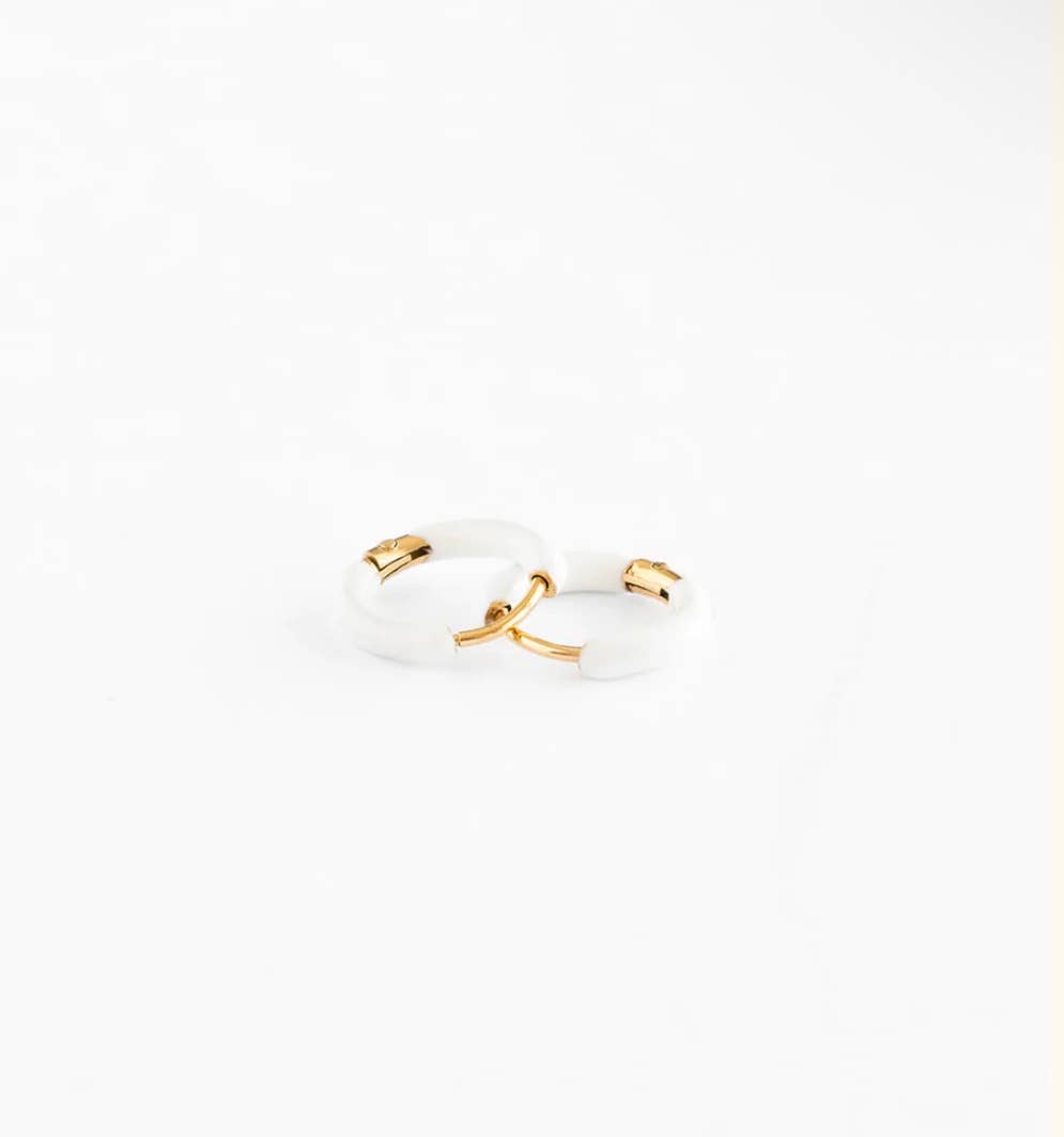 Pip Pop Post - Enamel Hoop Earrings - Hypoallergenic, Flat Back, Girl Gift: Pink