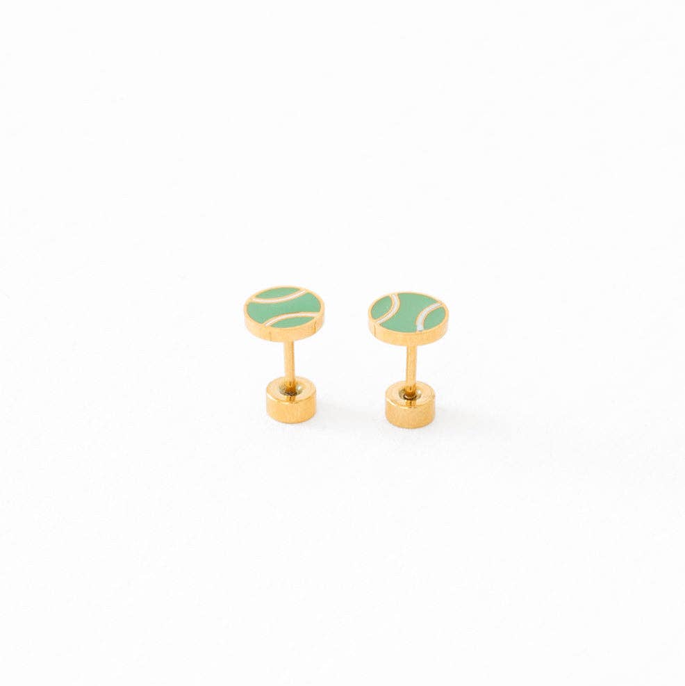 Pip Pop Post - Sports Balls Stud Earrings - Hypoallergenic, Flat Back, Girl: Pair / Football