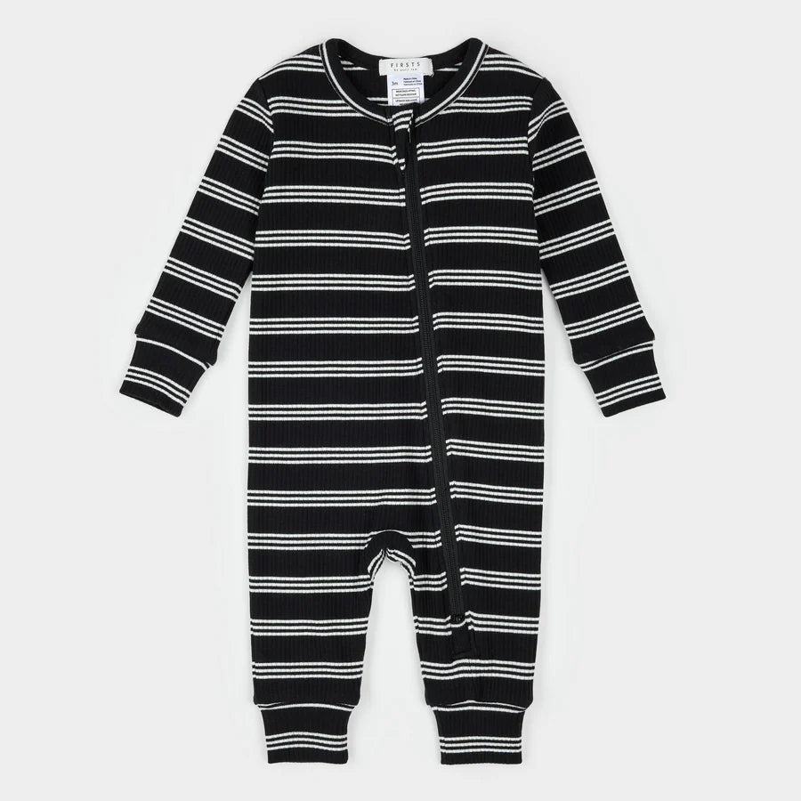 Black Striped Rib Footie