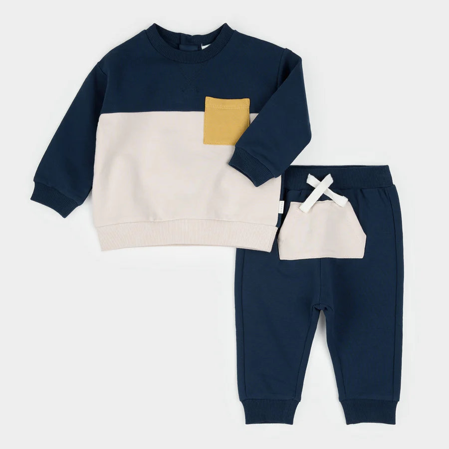 Color Block Dress Blue Outfit Set