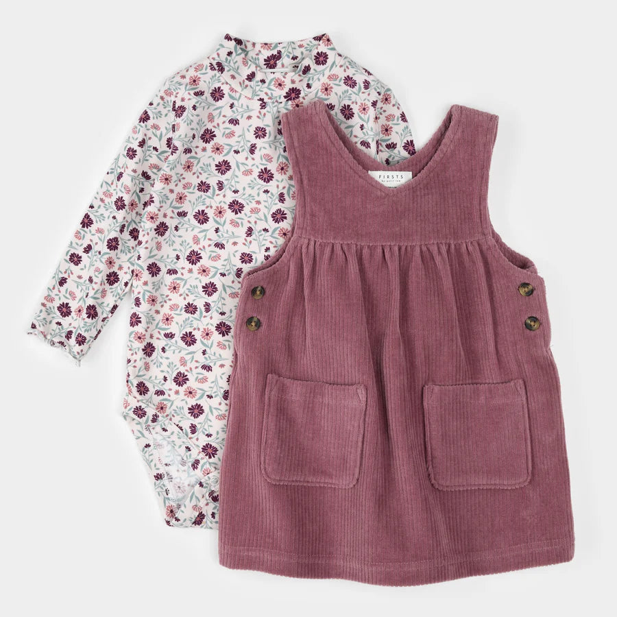 Floral on Corduroy Overall Dress Set