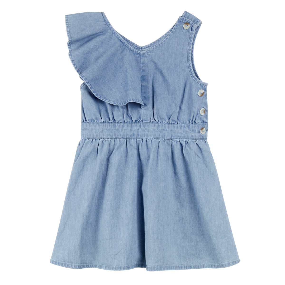 Sky Ruffled Chambray Dress