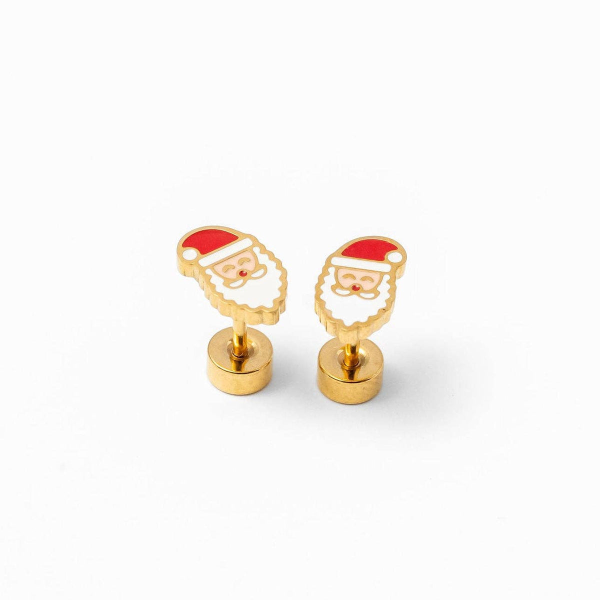 Pip Pop Post - Santa Stud Earrings - Hypoallergenic, Flat Back, Girl Gift: Pair