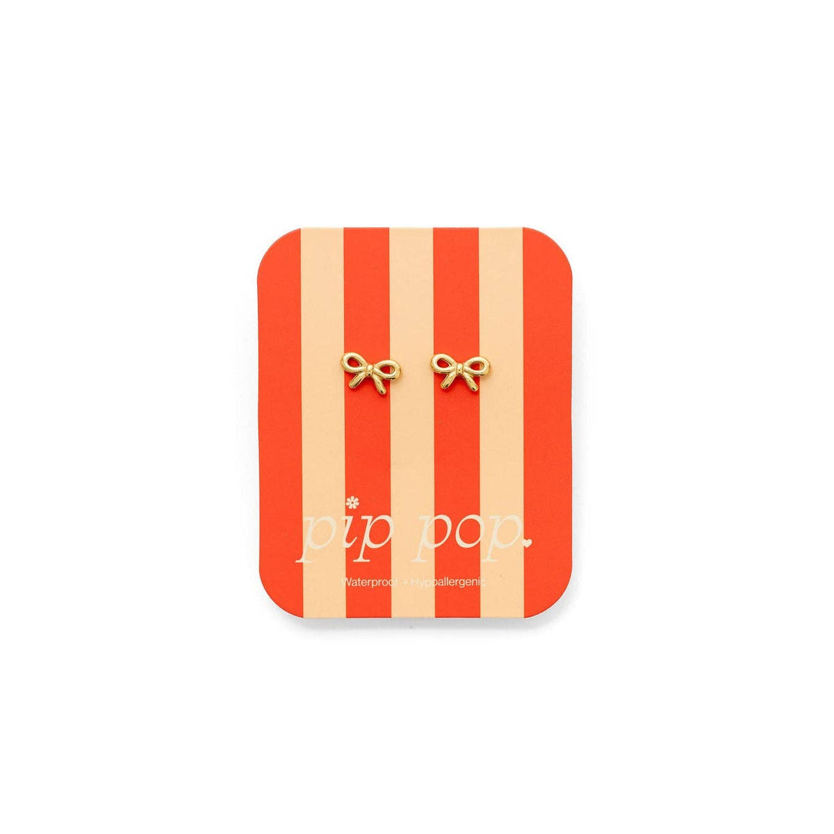 Pip Pop Post - Bow Long Post Gold Stud - Hypoallergenic, Flat Back, Girl : Pair
