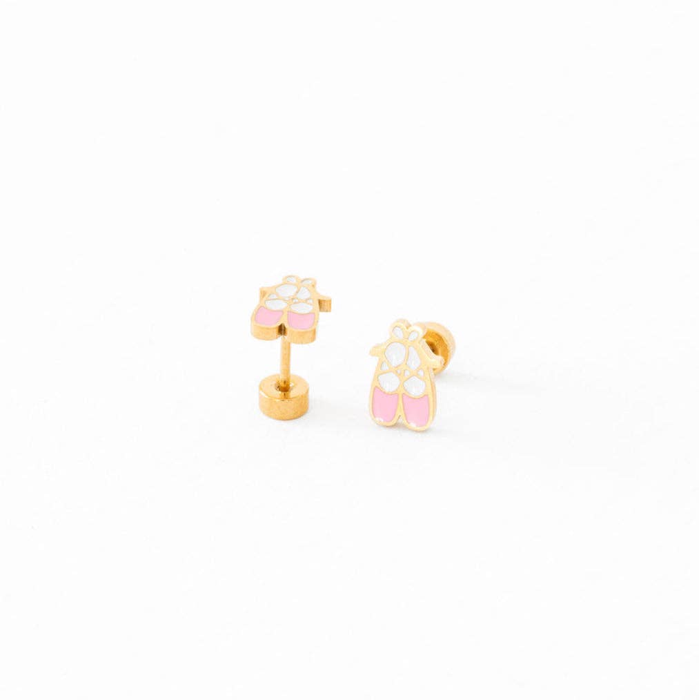 Pip Pop Post - Ballet Slipper  Stud Earrings - Hypoallergenic, Flat Back: Pair