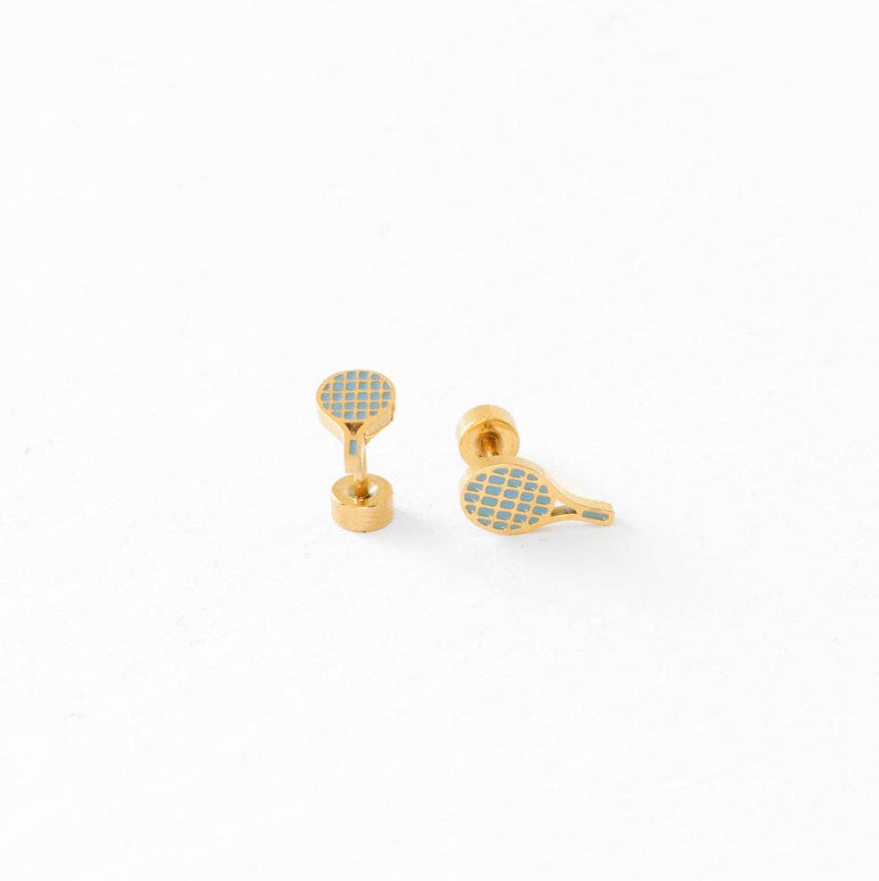 Pip Pop Post - Tennis Racquet Stud Earrings - Hypoallergenic, Flat Back: Pair