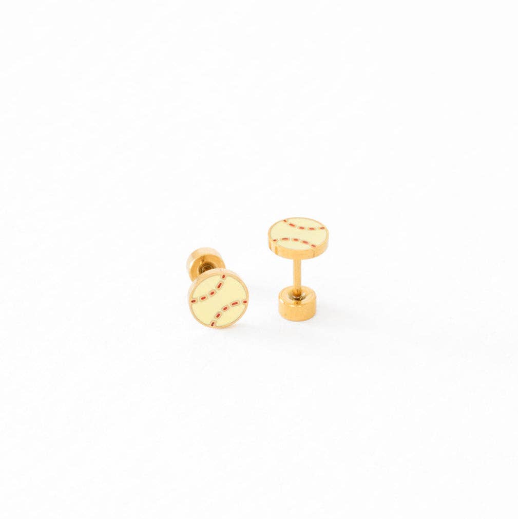 Pip Pop Post - Sports Balls Stud Earrings - Hypoallergenic, Flat Back, Girl: Pair / Golf Ball