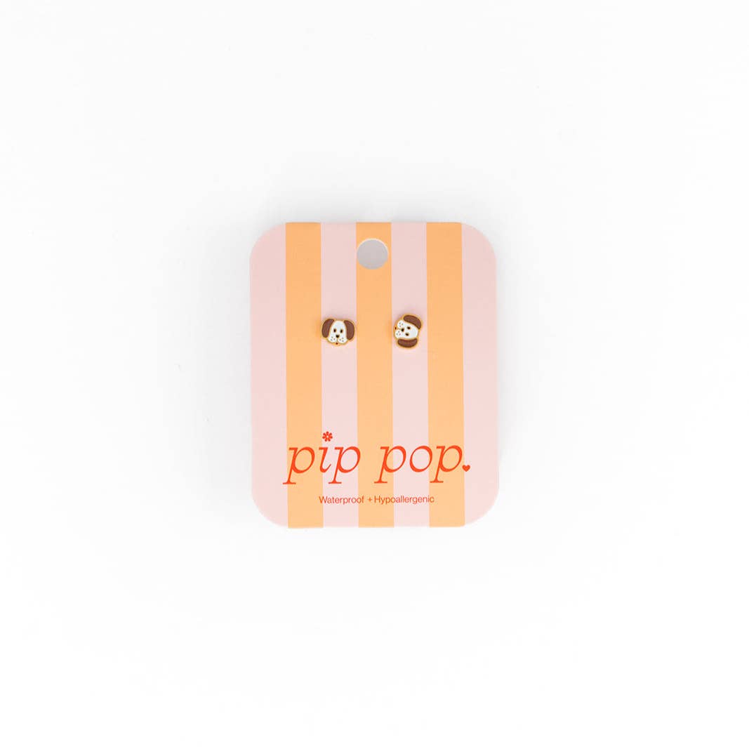 Pip Pop Post - Dog Stud Earrings - Hypoallergenic, Flat Back, Girl Gift: Pair