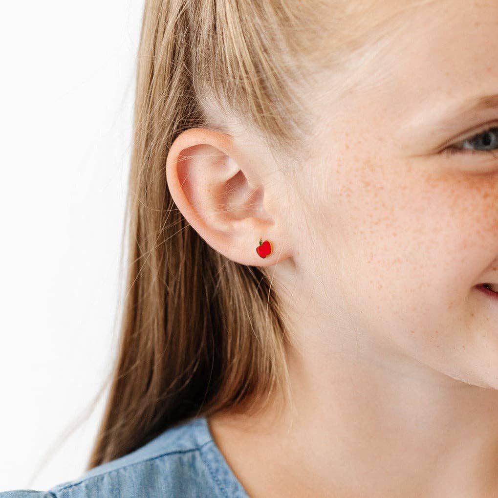 Pip Pop Post - Apple  Stud Earrings - Hypoallergenic, Flat Back, Girl Gift