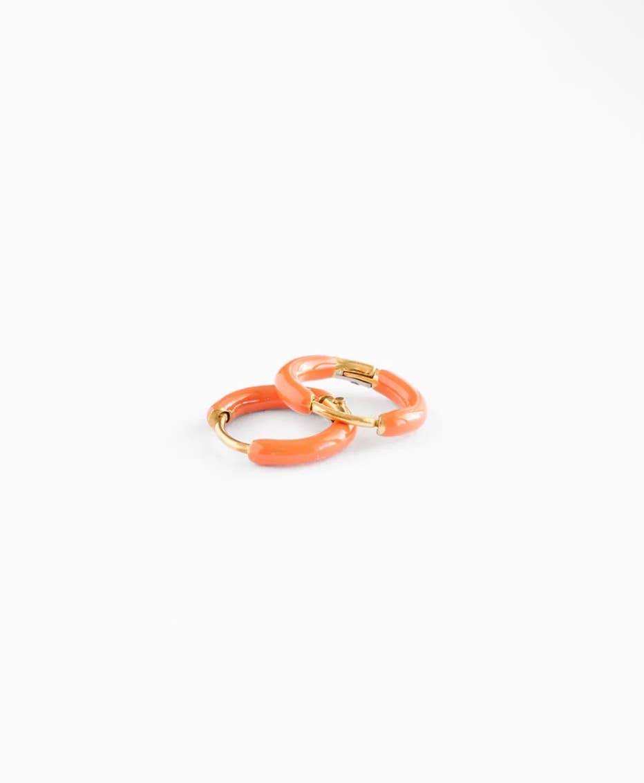 Pip Pop Post - Enamel Hoop Earrings - Hypoallergenic, Flat Back, Girl Gift: Pink