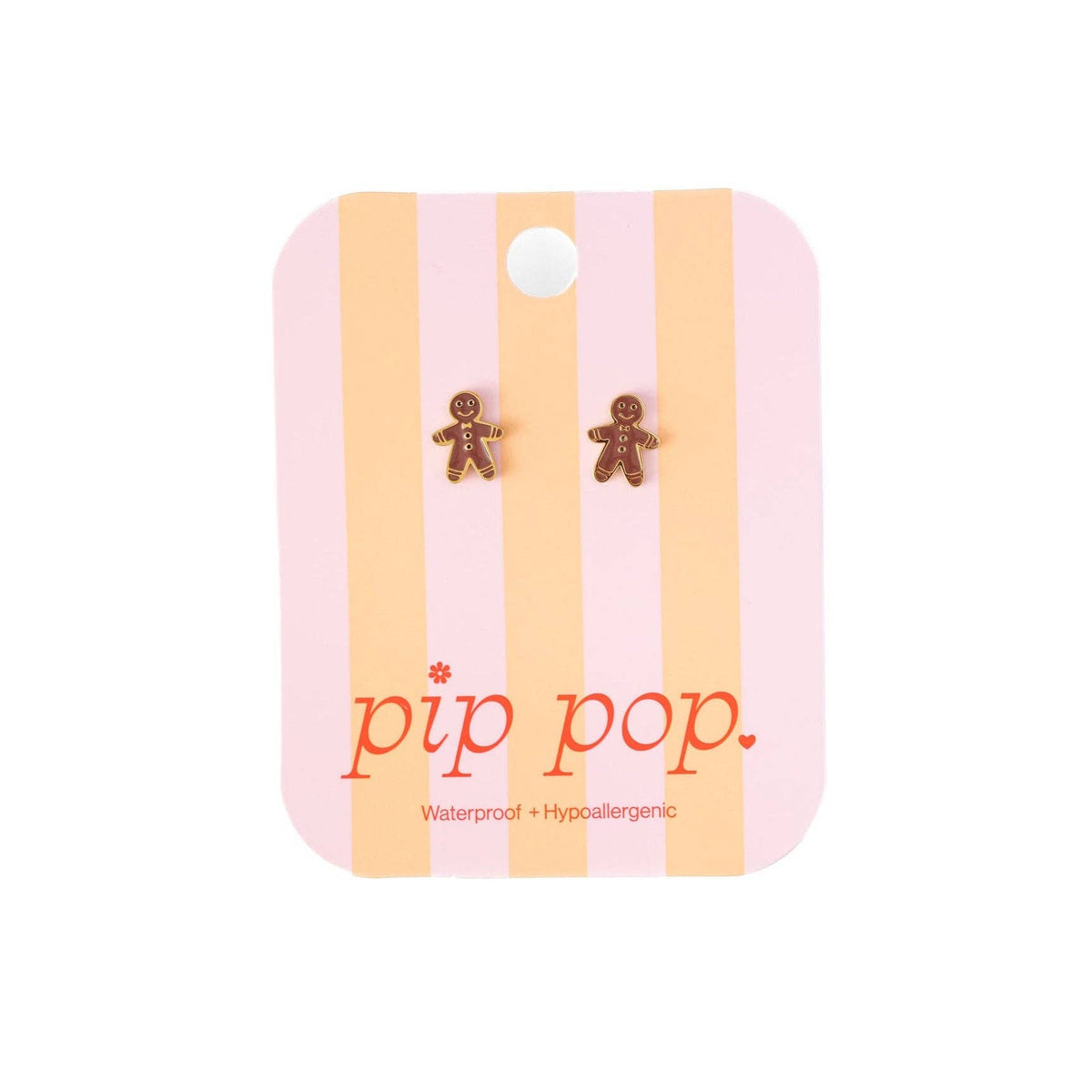 Pip Pop Post - Gingerbread Man Earring - Hypoallergenic, Flat Back, Girl : Pair