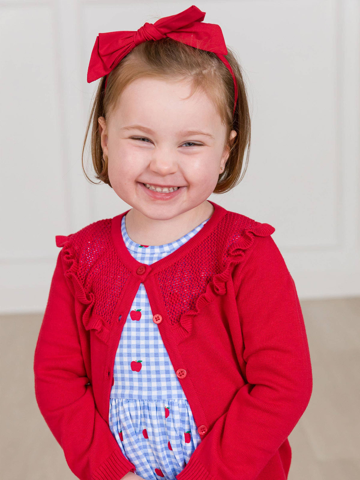 Classic Sweater Knit Ruffle Trim Cardigan