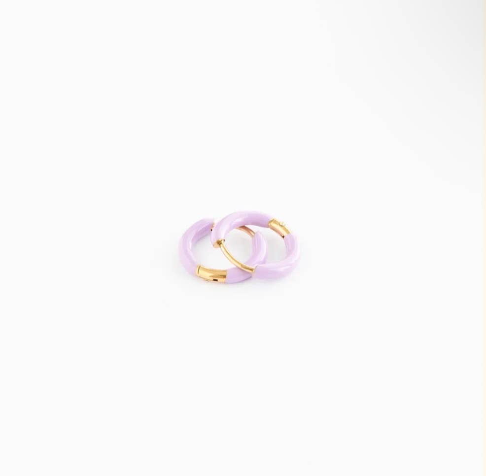 Pip Pop Post - Enamel Hoop Earrings - Hypoallergenic, Flat Back, Girl Gift: Pink