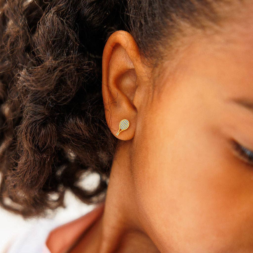 Pip Pop Post - Tennis Racquet Stud Earrings - Hypoallergenic, Flat Back: Pair