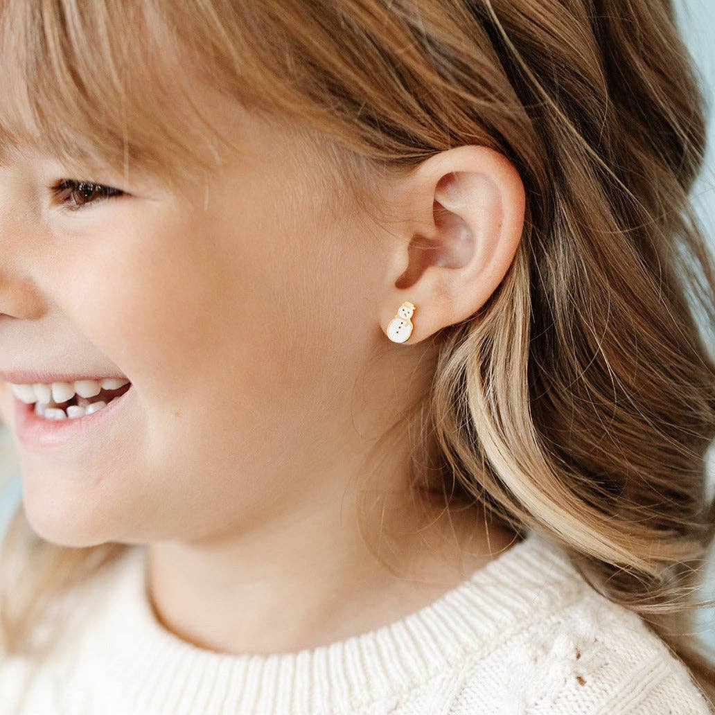 Pip Pop Post - Snowman Stud Earrings - Hypoallergenic, Flat Back, Girl Gift: Pair