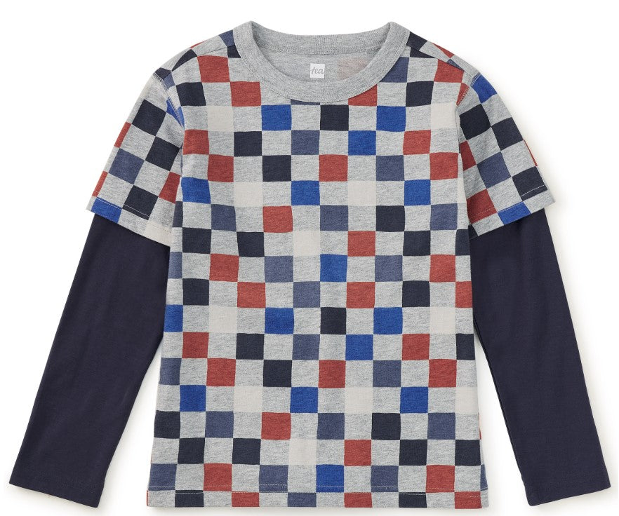 Checkerboard Layered Sleeve Tee