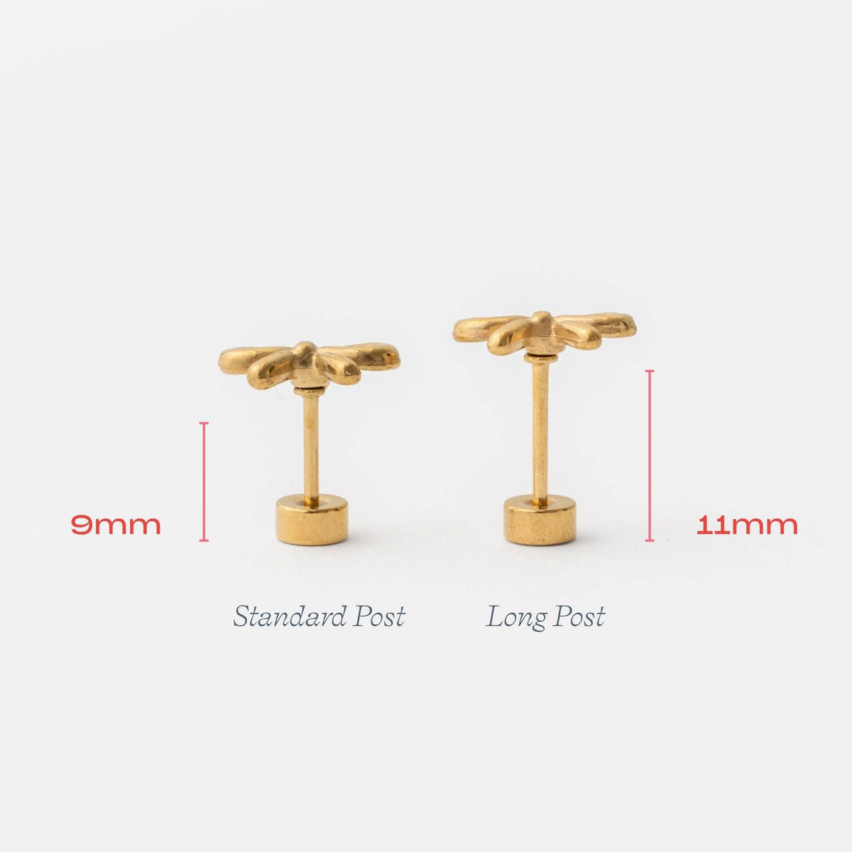 Pip Pop Post - Bow Long Post Gold Stud - Hypoallergenic, Flat Back, Girl : Pair