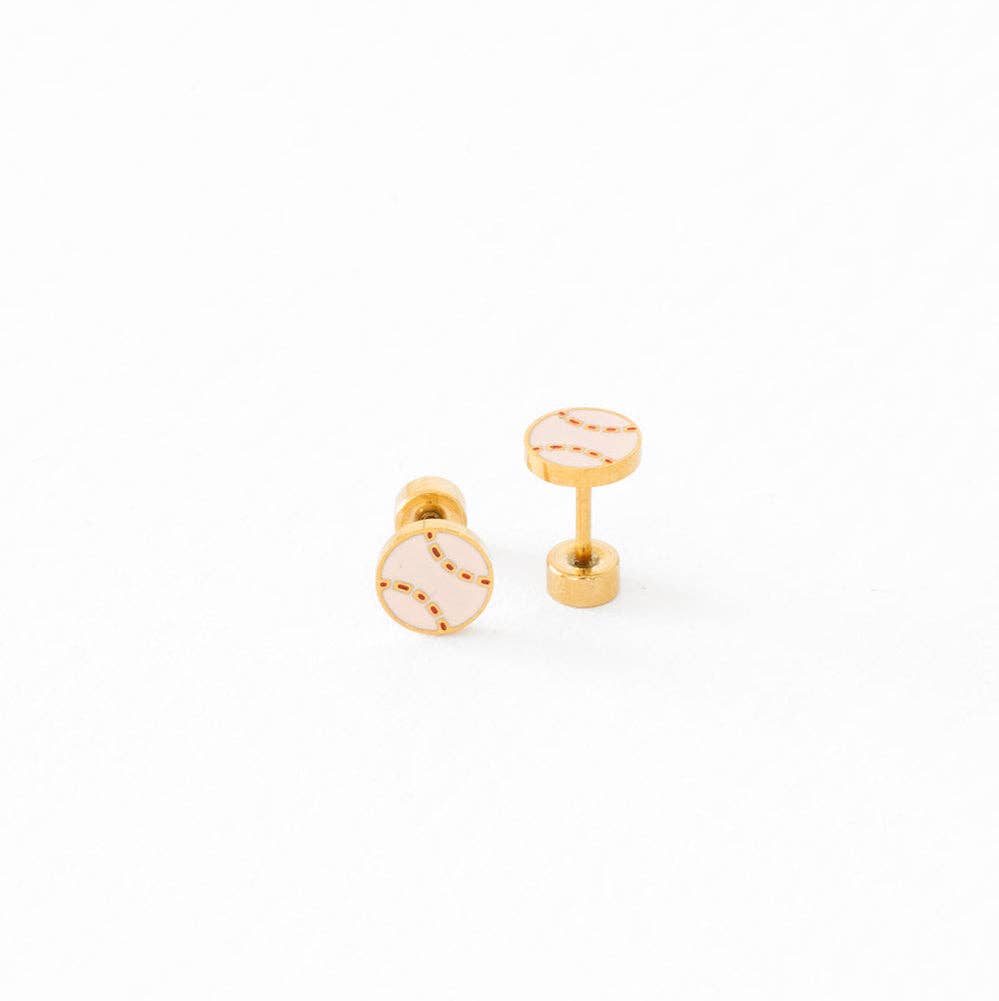 Pip Pop Post - Sports Balls Stud Earrings - Hypoallergenic, Flat Back, Girl: Pair / Soccer Ball
