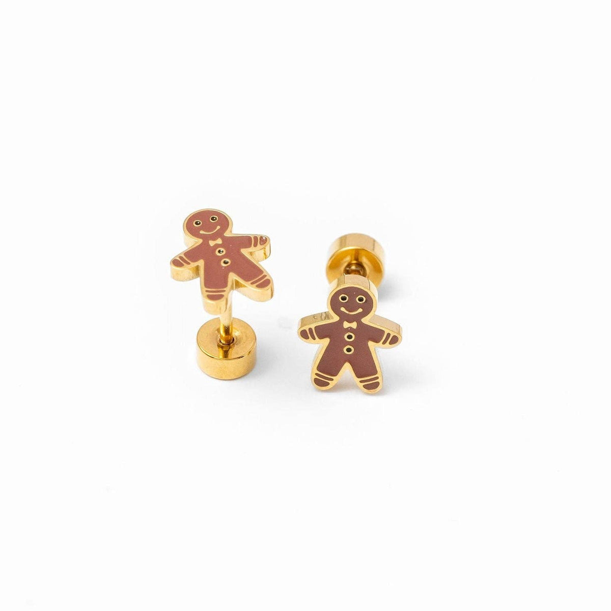 Pip Pop Post - Gingerbread Man Earring - Hypoallergenic, Flat Back, Girl : Pair