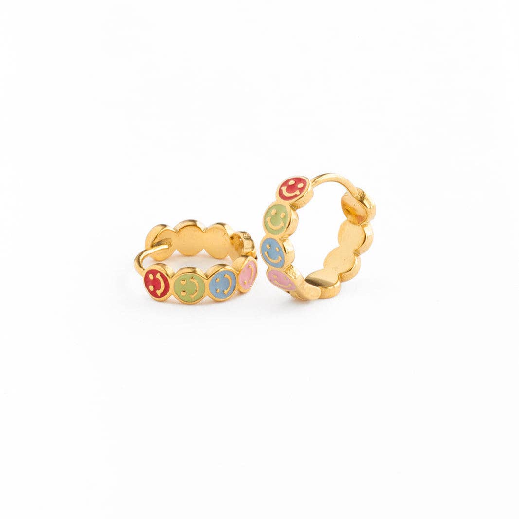 Pip Pop Post - Smiley Face Hoop Earrings - Hypoallergenic, Flat Back, Girl: Pair