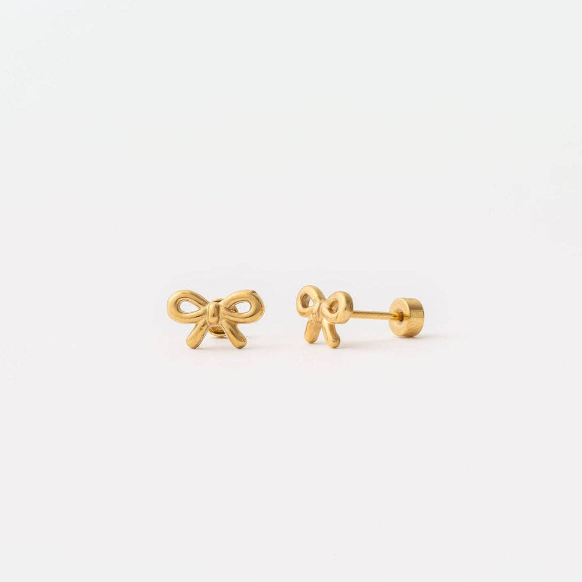 Pip Pop Post - Bow Long Post Gold Stud - Hypoallergenic, Flat Back, Girl : Pair