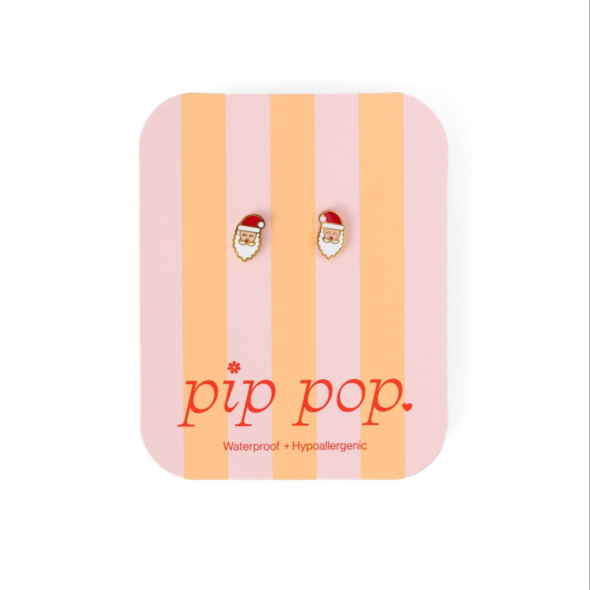 Pip Pop Post - Santa Stud Earrings - Hypoallergenic, Flat Back, Girl Gift: Pair