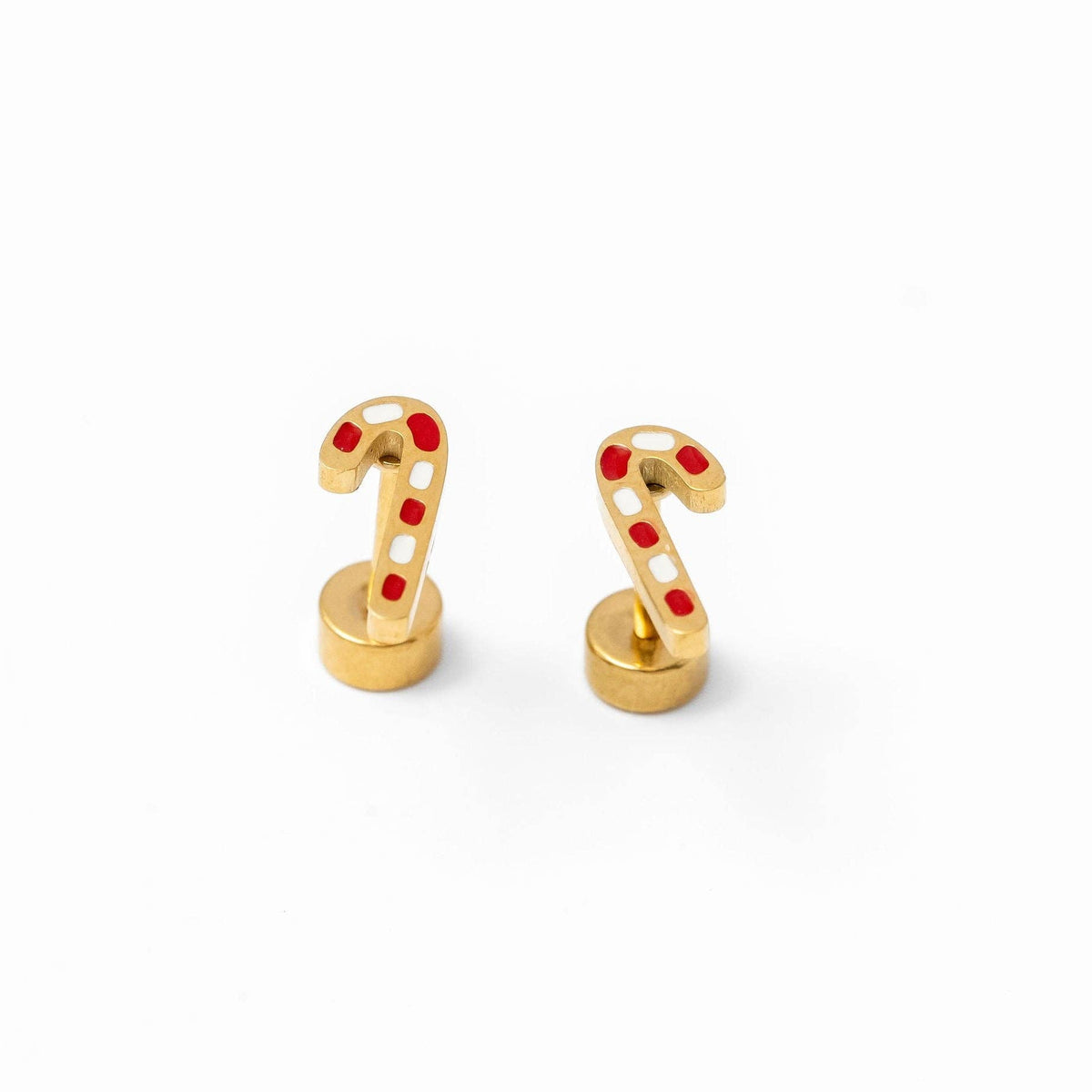 Pip Pop Post - Candy Cane Stud Earrings - Hypoallergenic, Flat Back, Girl : Pair