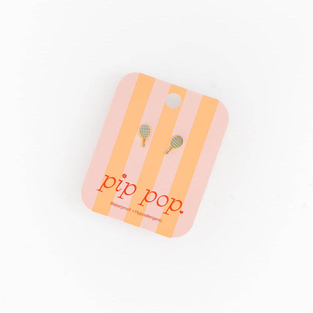 Pip Pop Post - Tennis Racquet Stud Earrings - Hypoallergenic, Flat Back: Pair