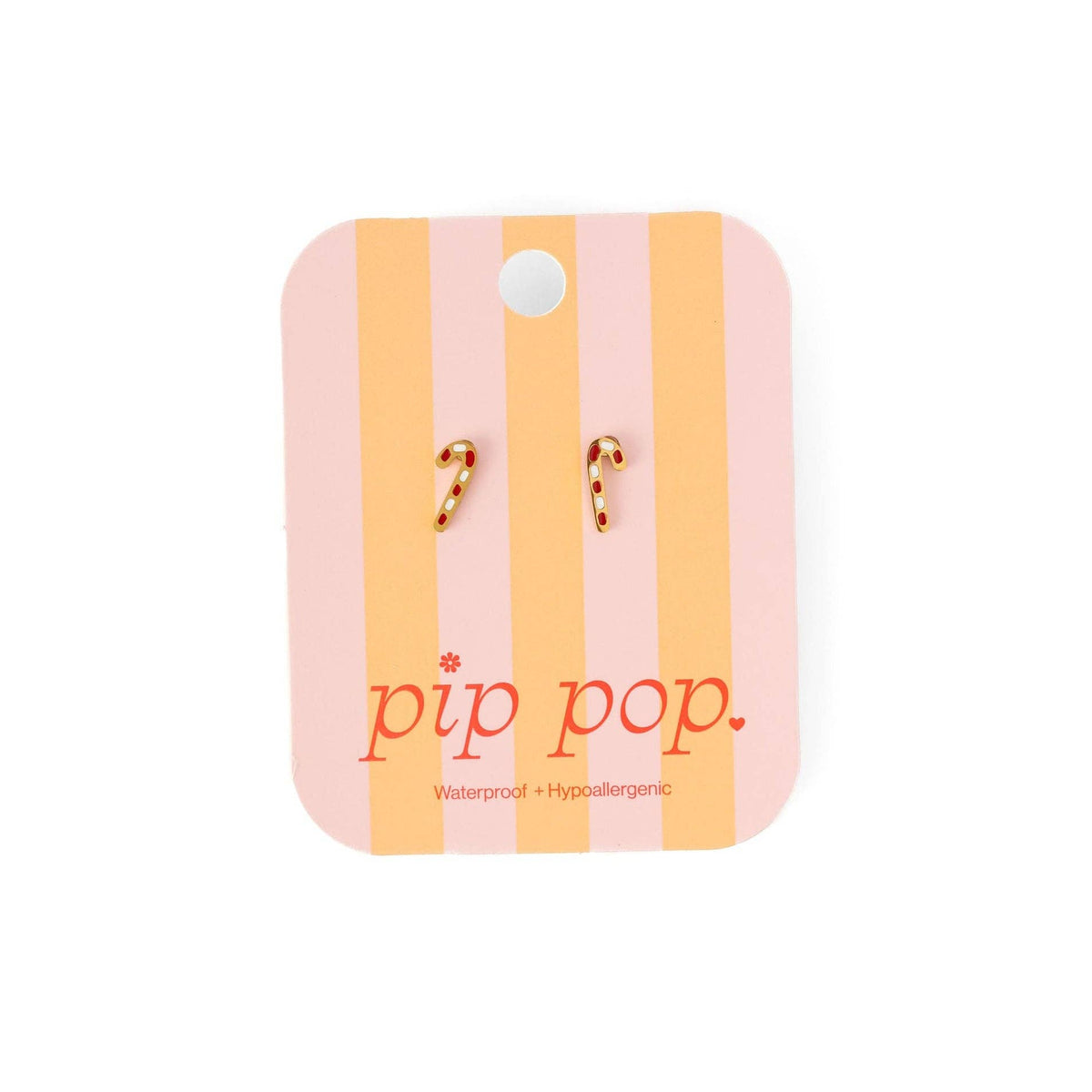 Pip Pop Post - Candy Cane Stud Earrings - Hypoallergenic, Flat Back, Girl : Pair