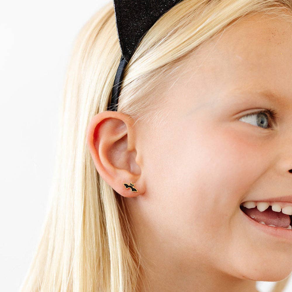 Pip Pop Post - Bat Stud Earrings - Hypoallergenic, Flat Back, Girl Gift : Pair