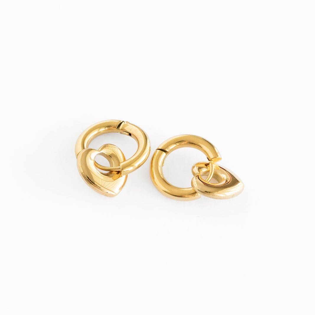 Pip Pop Post - Bold Heart Hoop Earrings - Hypoallergenic, Girl Gift: Gold / Pair