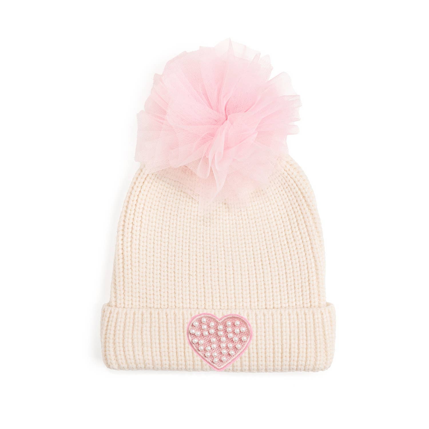 Made to Order: Hand-Knit Coquette Pink Heart Beanie - Fur Pom Baby Knitted Heart Hat – Ds4kids Shop main image 2