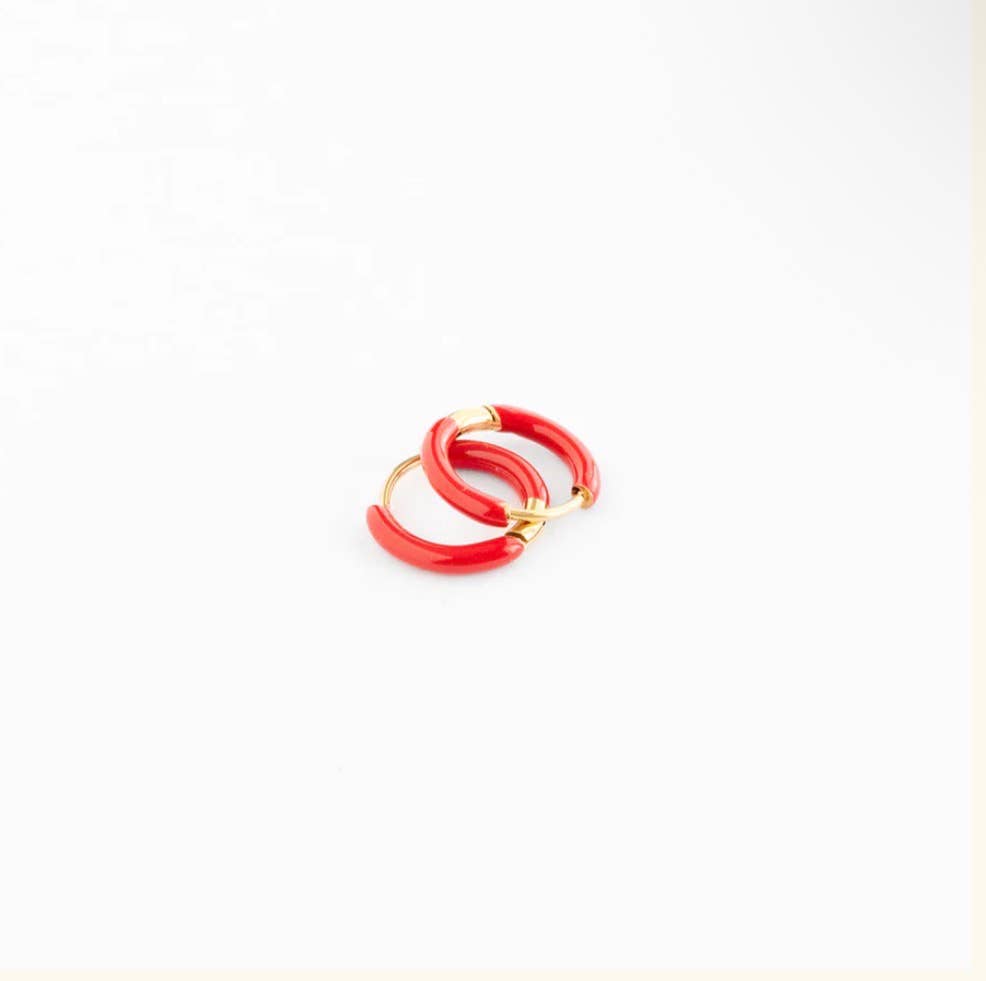 Pip Pop Post - Enamel Hoop Earrings - Hypoallergenic, Flat Back, Girl Gift: Pink