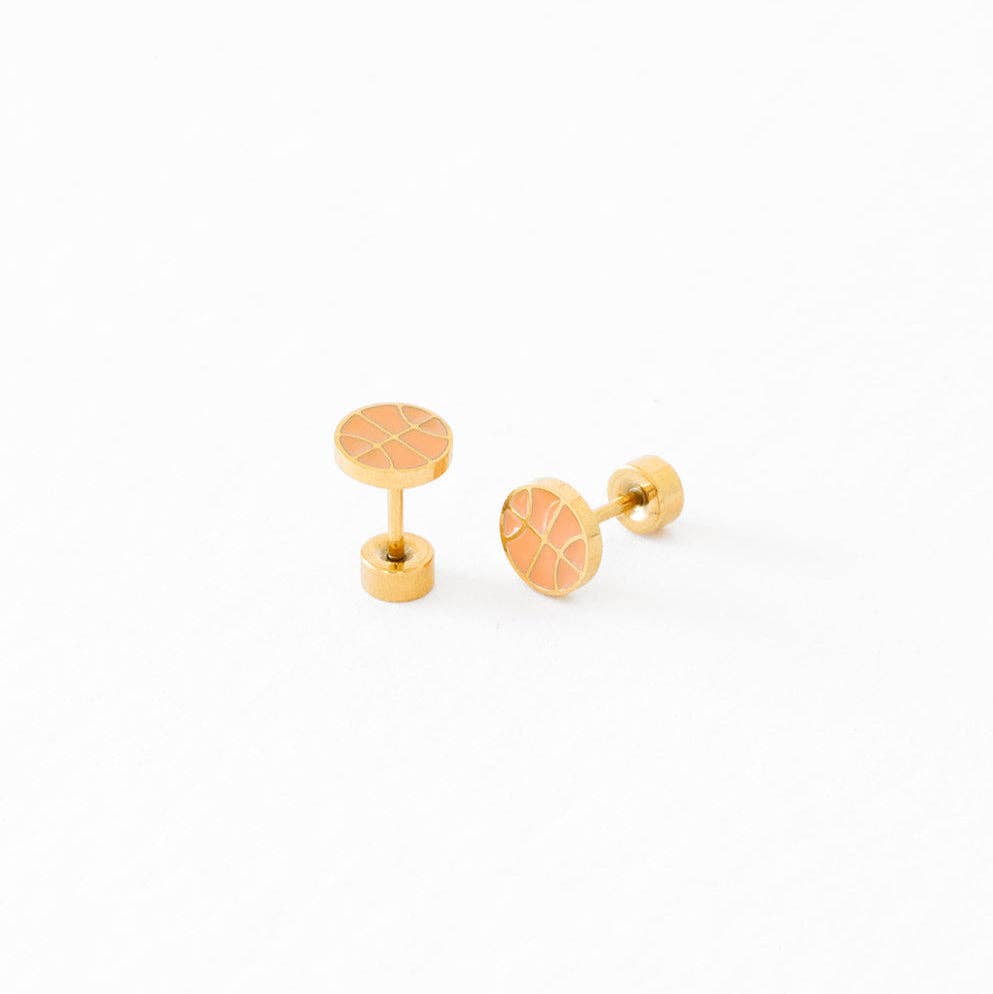 Pip Pop Post - Sports Balls Stud Earrings - Hypoallergenic, Flat Back, Girl: Pair / Soccer Ball
