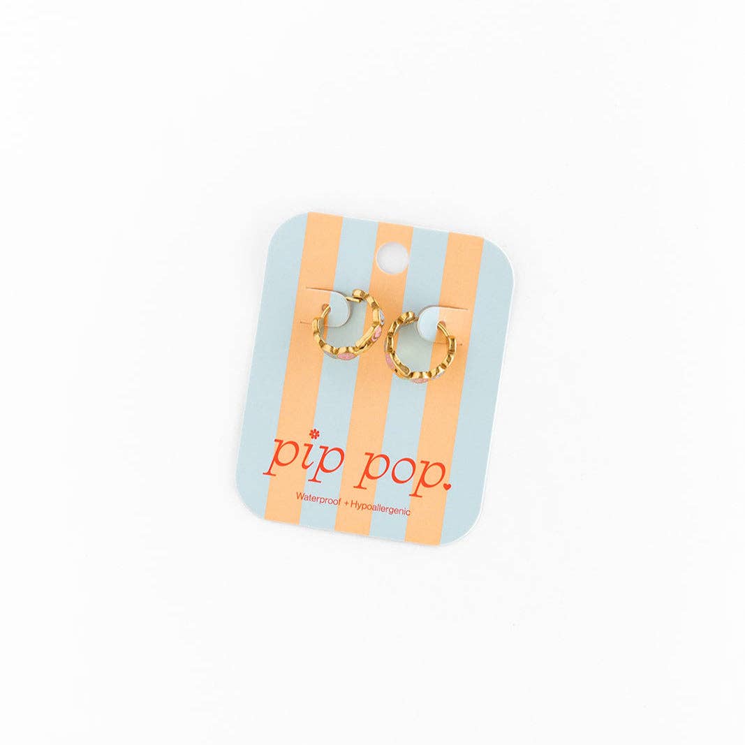 Pip Pop Post - Smiley Face Hoop Earrings - Hypoallergenic, Flat Back, Girl: Pair