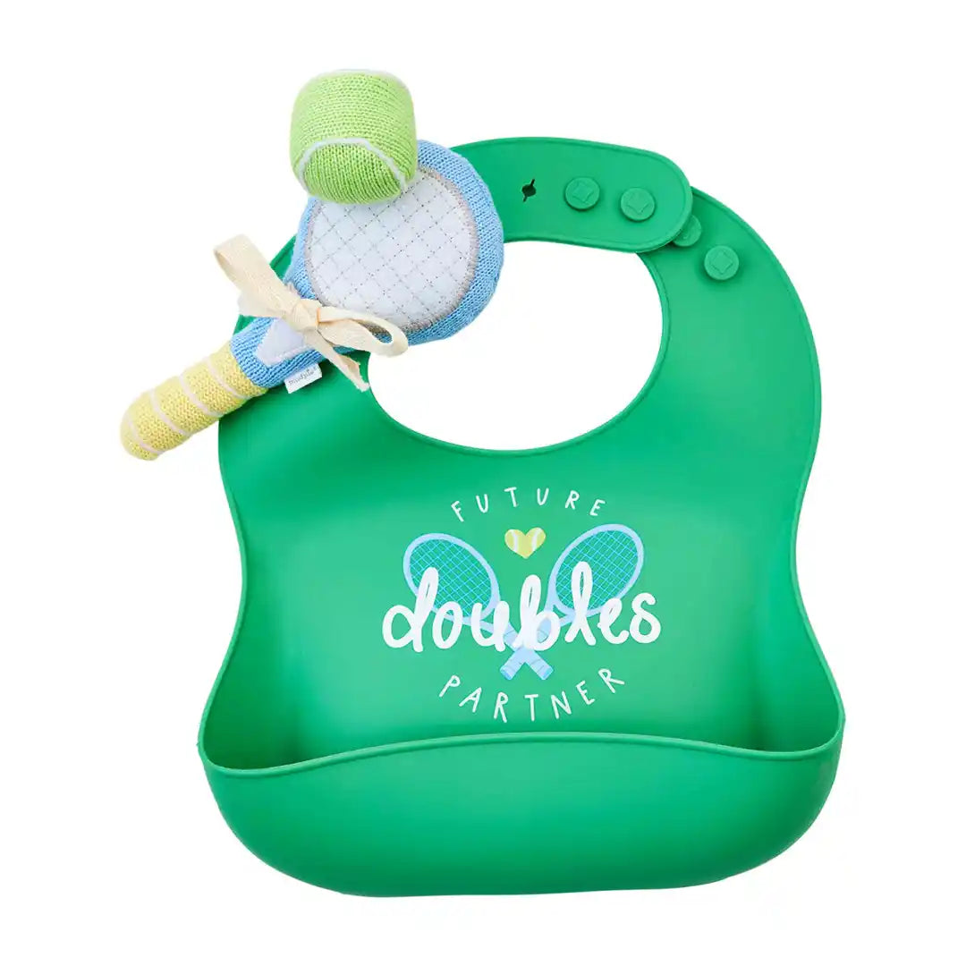 Tennis Silicone Bib and Rattle Set