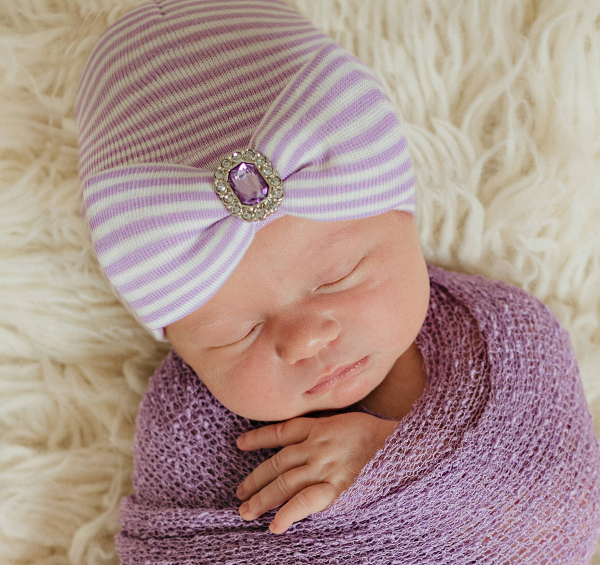 Lucy Lavender Purple and White Striped Newborn Hat