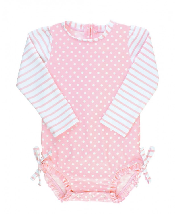 Pink Polka Dot One Piece Rash Guard